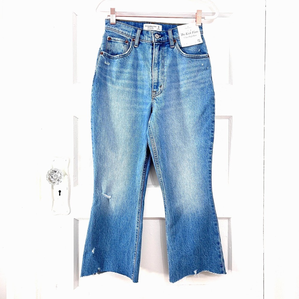 Abercrombie Fitch Jeans Women 25 Short Blue Kick Flare Ultra High Rise Boho NEW